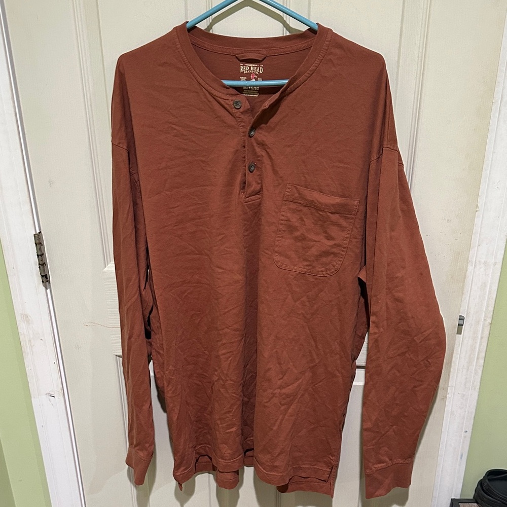 RedHead Long Sleeve Henley Shirt in Warm Brown